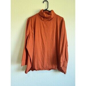 Woman Within Orange Striped Long Sleeve Turtleneck T Shirt 100% Cotton 1X